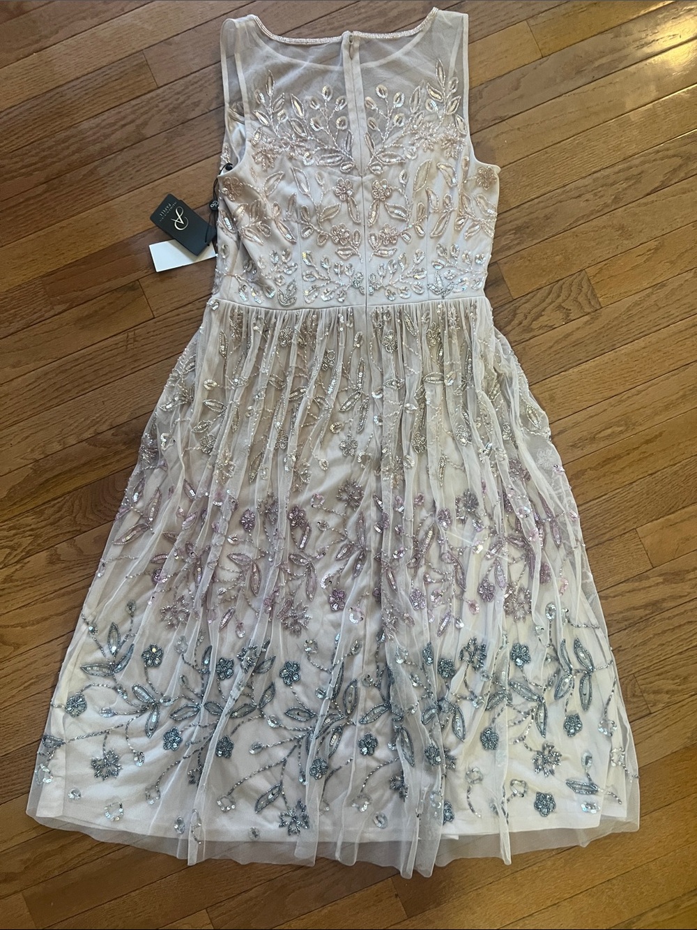 Adrianna Papell Blush Midi Dress with Pink and Silver Beaded Embroidery - Picture 4 of 5